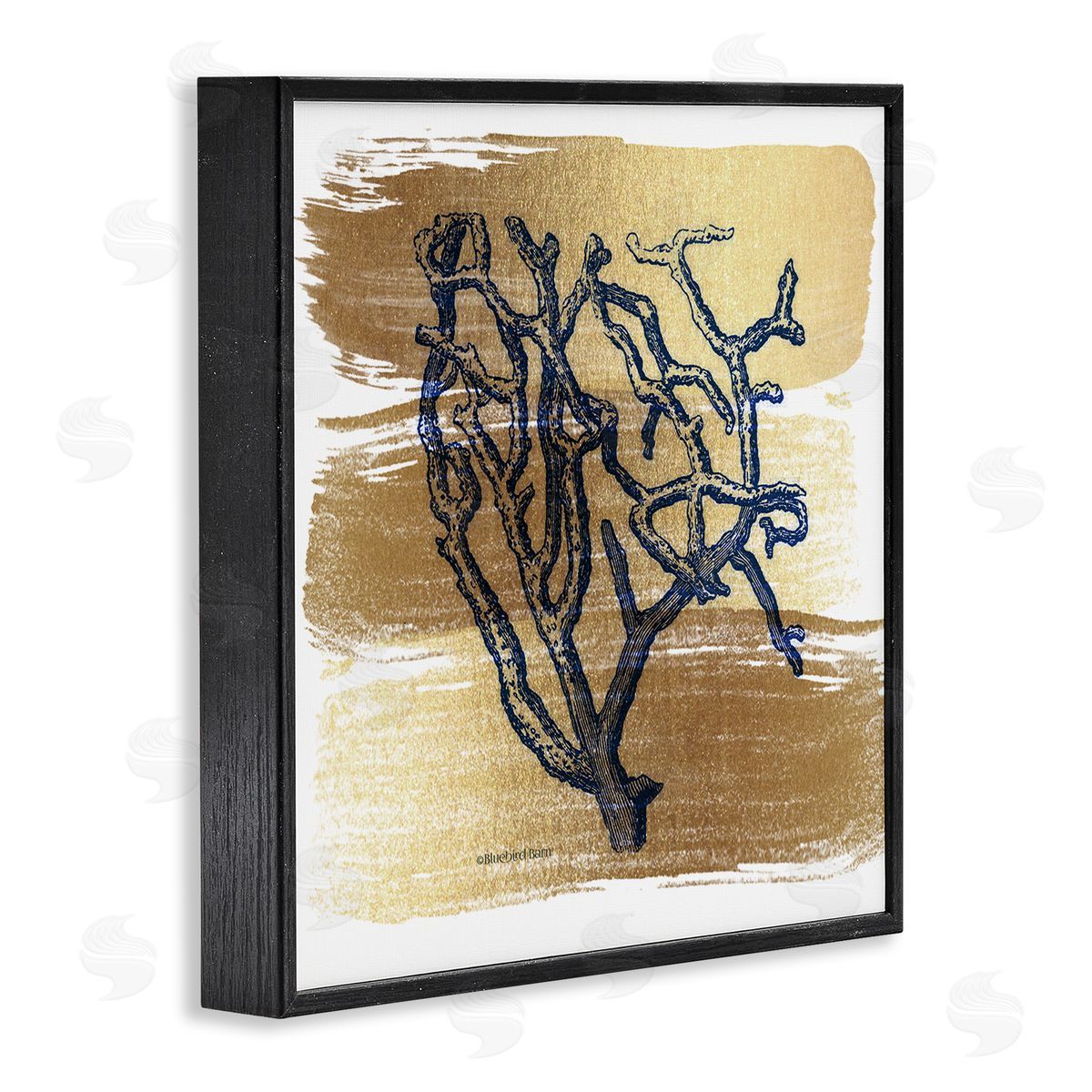 Bluebird Barn Azure Blue Coral Golden Patterned Background Sea Plant Black Framed Glicee Wall Art Print