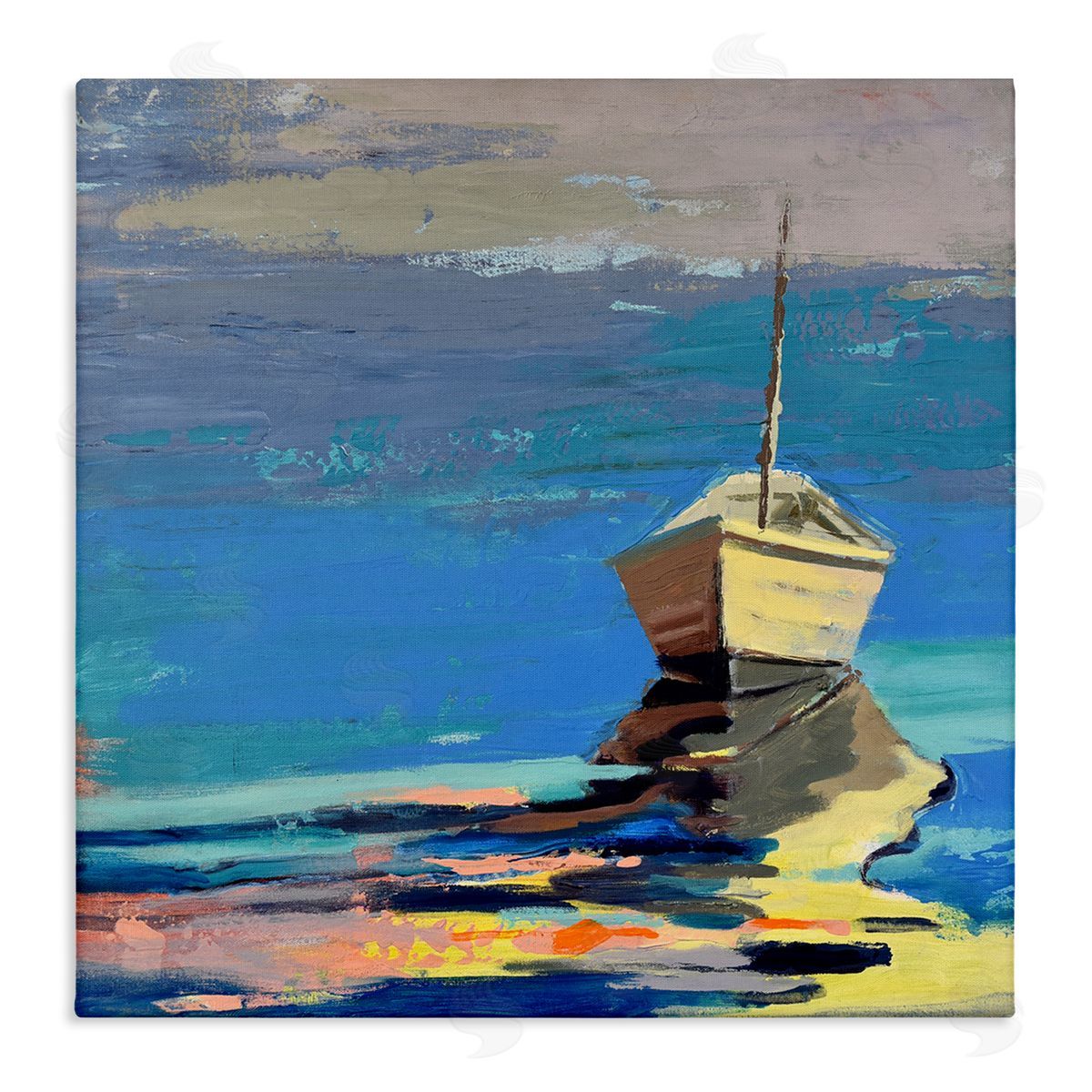 Beth A. Forst Cozy Fishing Boat Impressionist Sunset Painting Stretched Canvas Wall Art Print