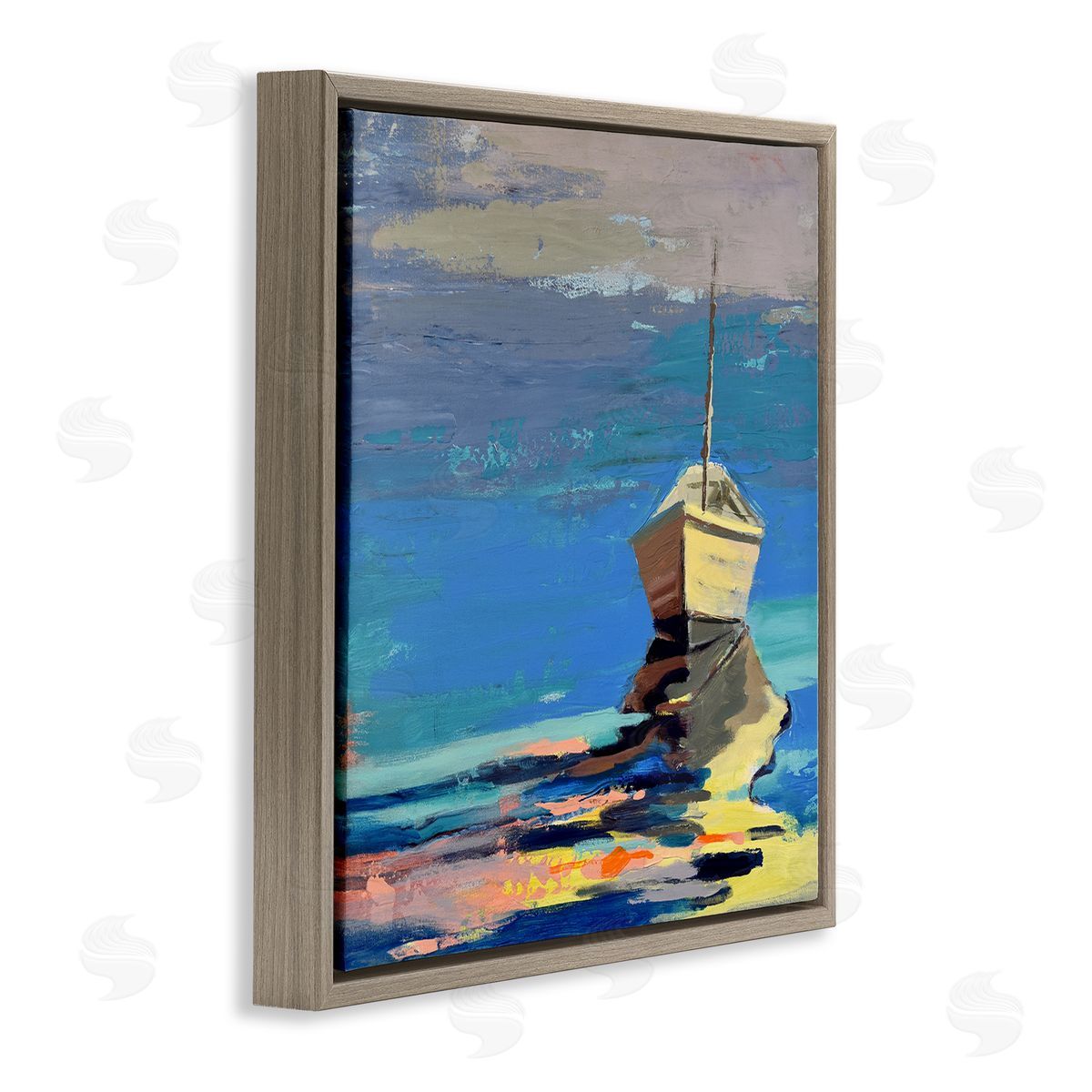 Beth A. Forst Cozy Fishing Boat Impressionist Sunset Painting Brown Floating Frame Canvas Wall Art Print