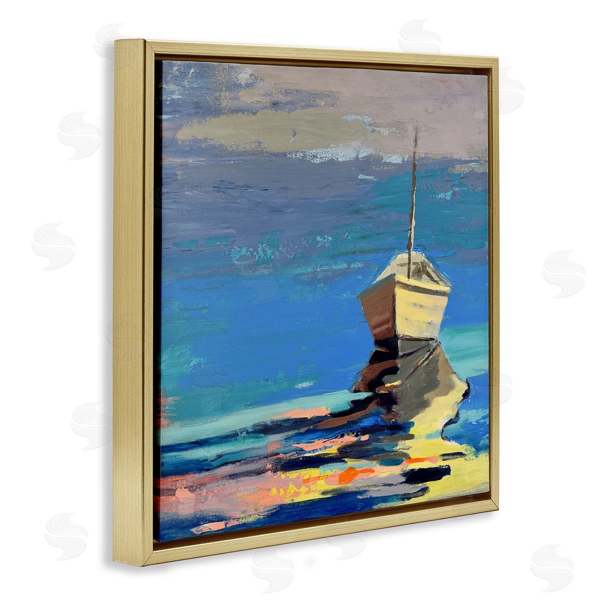 Beth A. Forst Cozy Fishing Boat Impressionist Sunset Painting Gold Floating Frame Canvas Wall Art Print