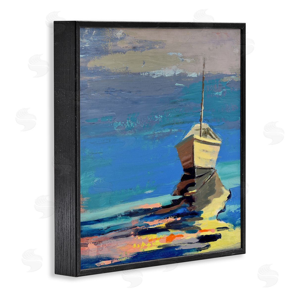 Beth A. Forst Cozy Fishing Boat Impressionist Sunset Painting Black Framed Glicee Wall Art Print