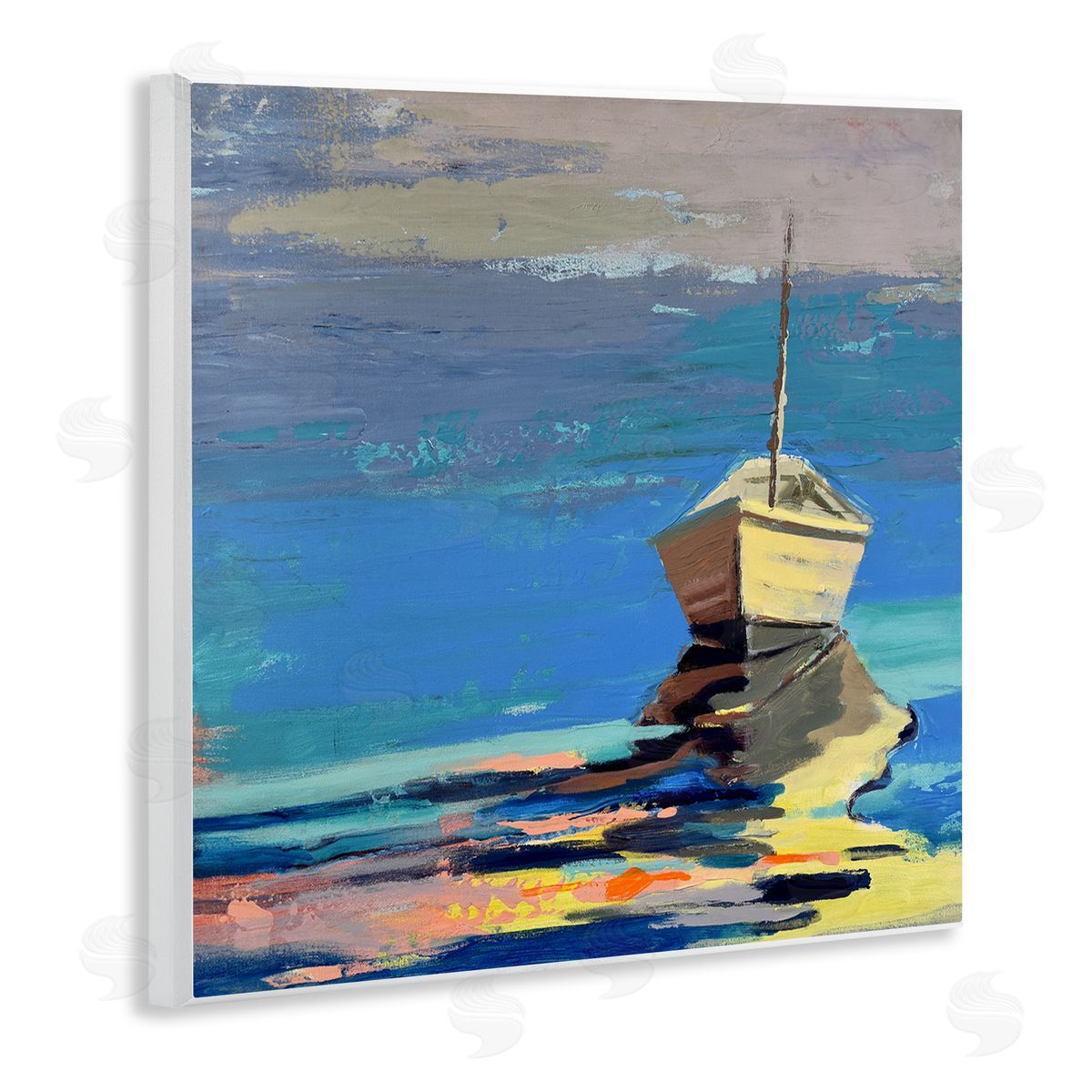 Beth A. Forst Cozy Fishing Boat Impressionist Sunset Painting Wooden Wall Plaque Art Print