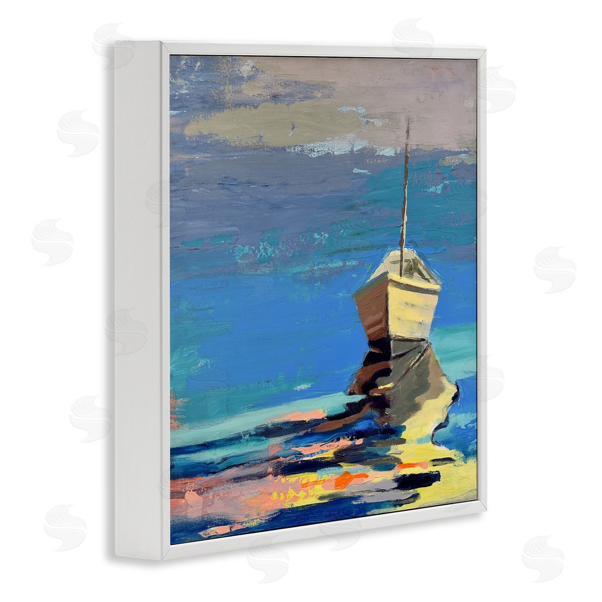 Beth A. Forst Cozy Fishing Boat Impressionist Sunset Painting White Framed Glicee Wall Art Print