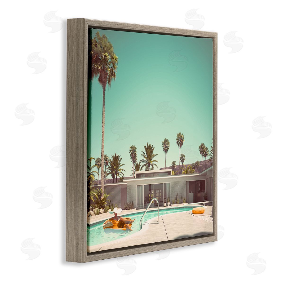 Stupell Studio Vacation Pool Desert Retreat West Coast Architecture Brown Floating Frame Canvas Wall Art Print