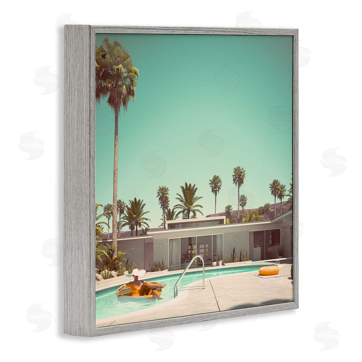 Stupell Studio Vacation Pool Desert Retreat West Coast Architecture Gray Framed Glicee Wall Art Print