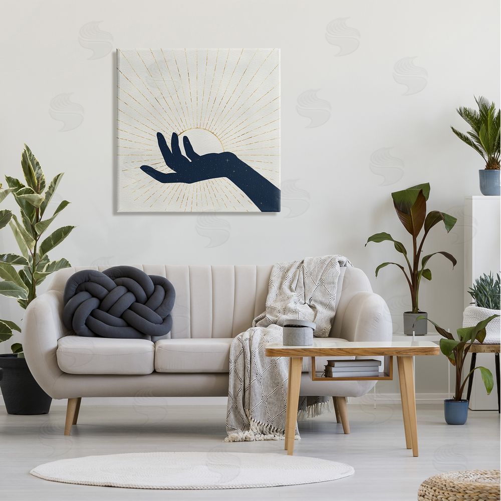Grace Popp Universe Hand Holding Sun Bohemian Chic Design Canvas Wall Art in Room