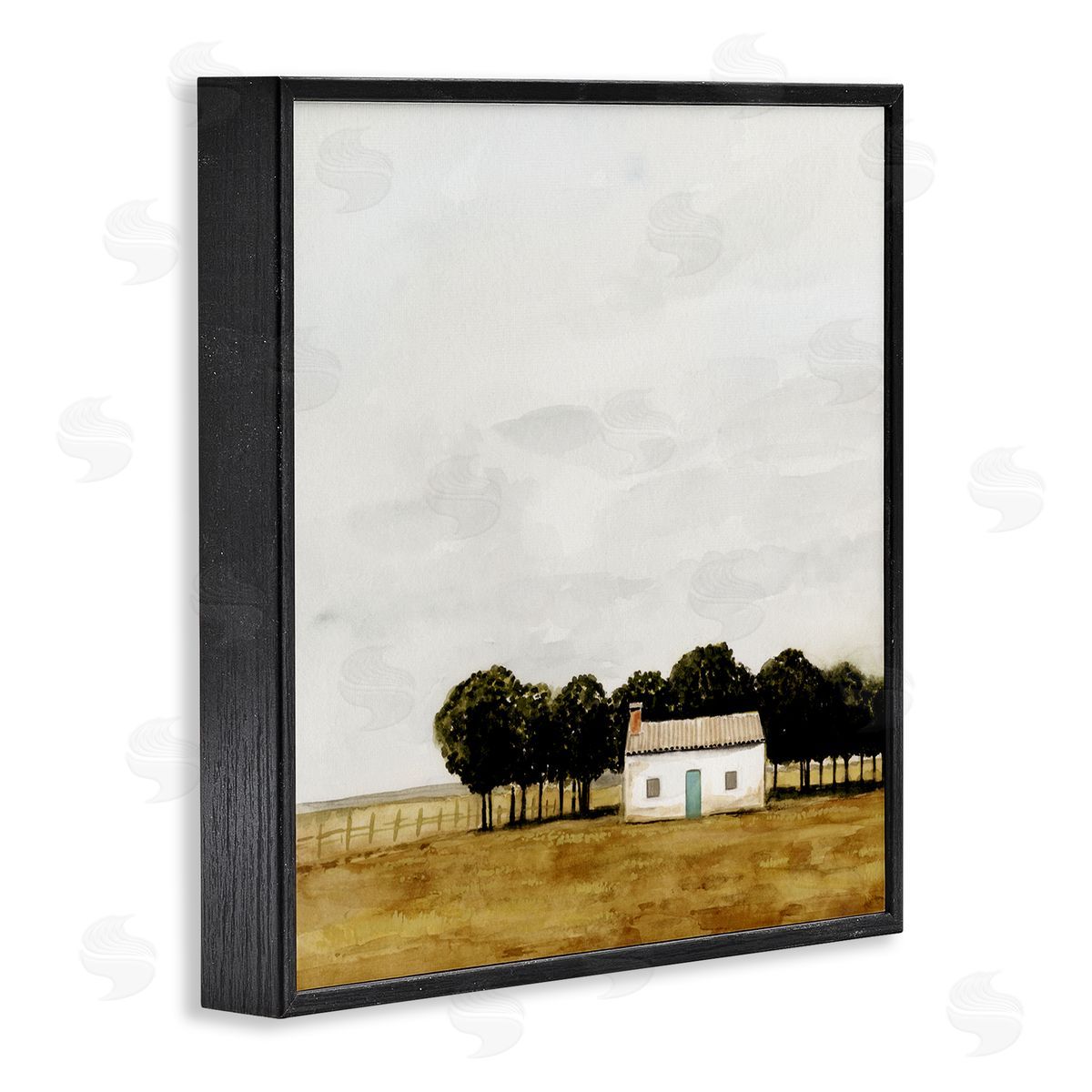 Victoria Borges Rural Fenced Shack Minimalistic Rainy Countryside Trees Grassland  Black Framed Glicee Wall Art Print