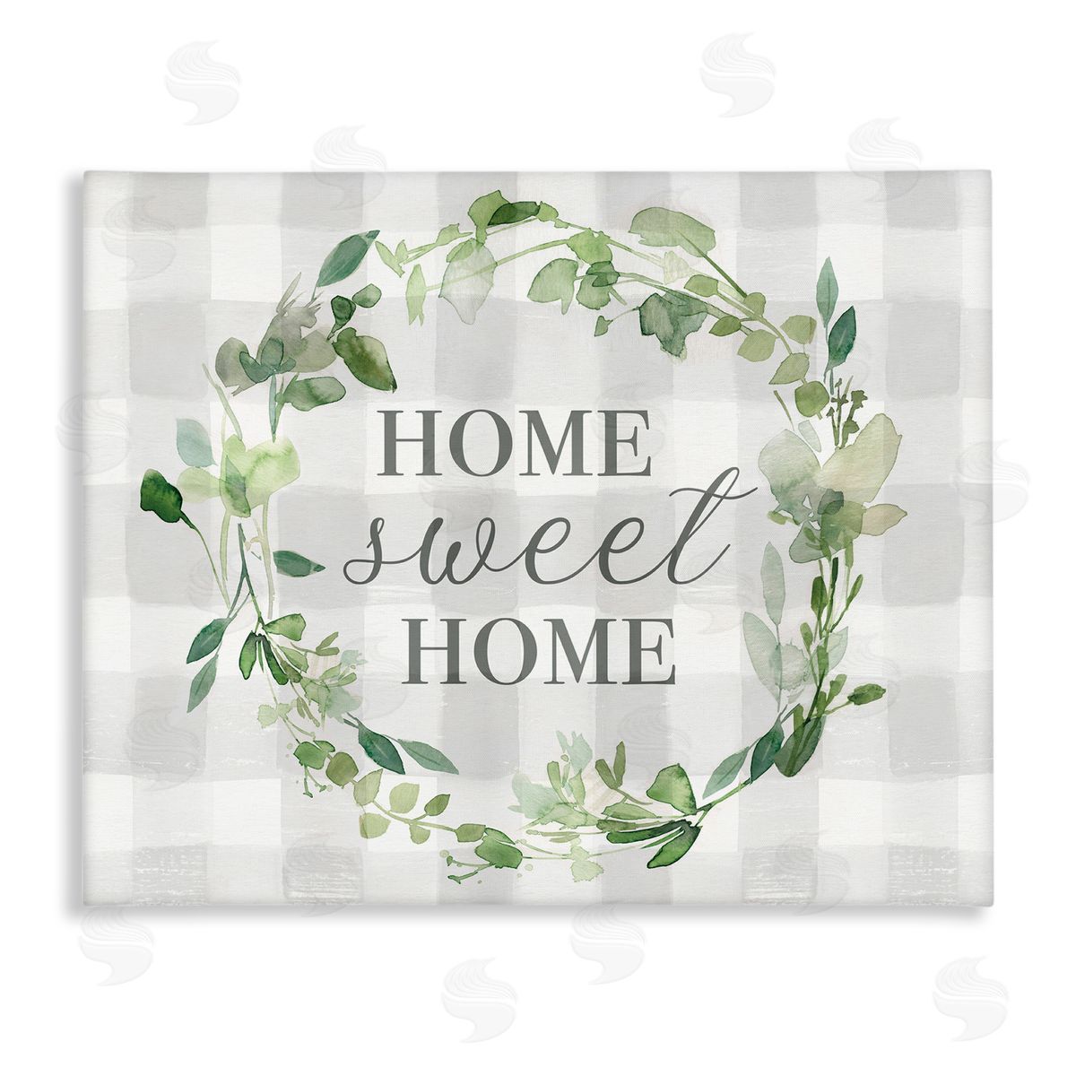 stupell industries Carol Robinson | Sweet Home Leaf Wreath Geometric Farming Plaid Pattern Wall Art