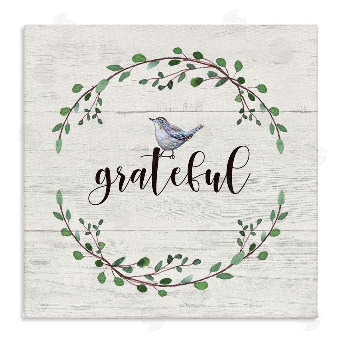 Elizabeth Tyndall Grateful Bird Crown Laurel Twigs Foliage Country Pattern Stretched Canvas Wall Art Print