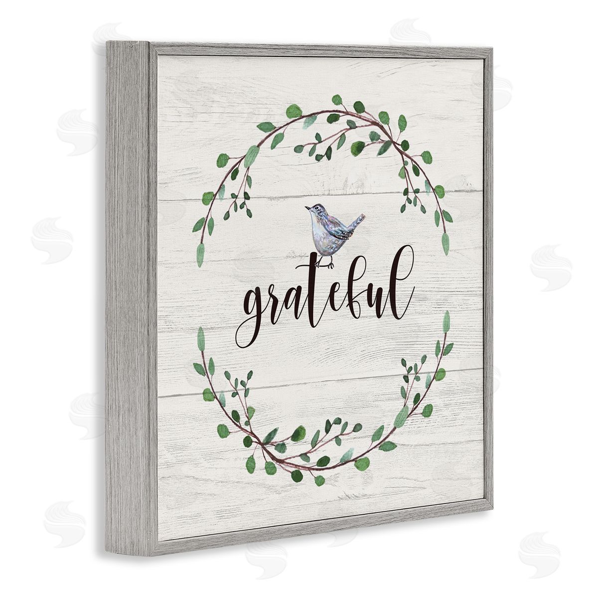 Elizabeth Tyndall Grateful Bird Crown Laurel Twigs Foliage Country Pattern Gray Framed Glicee Wall Art Print