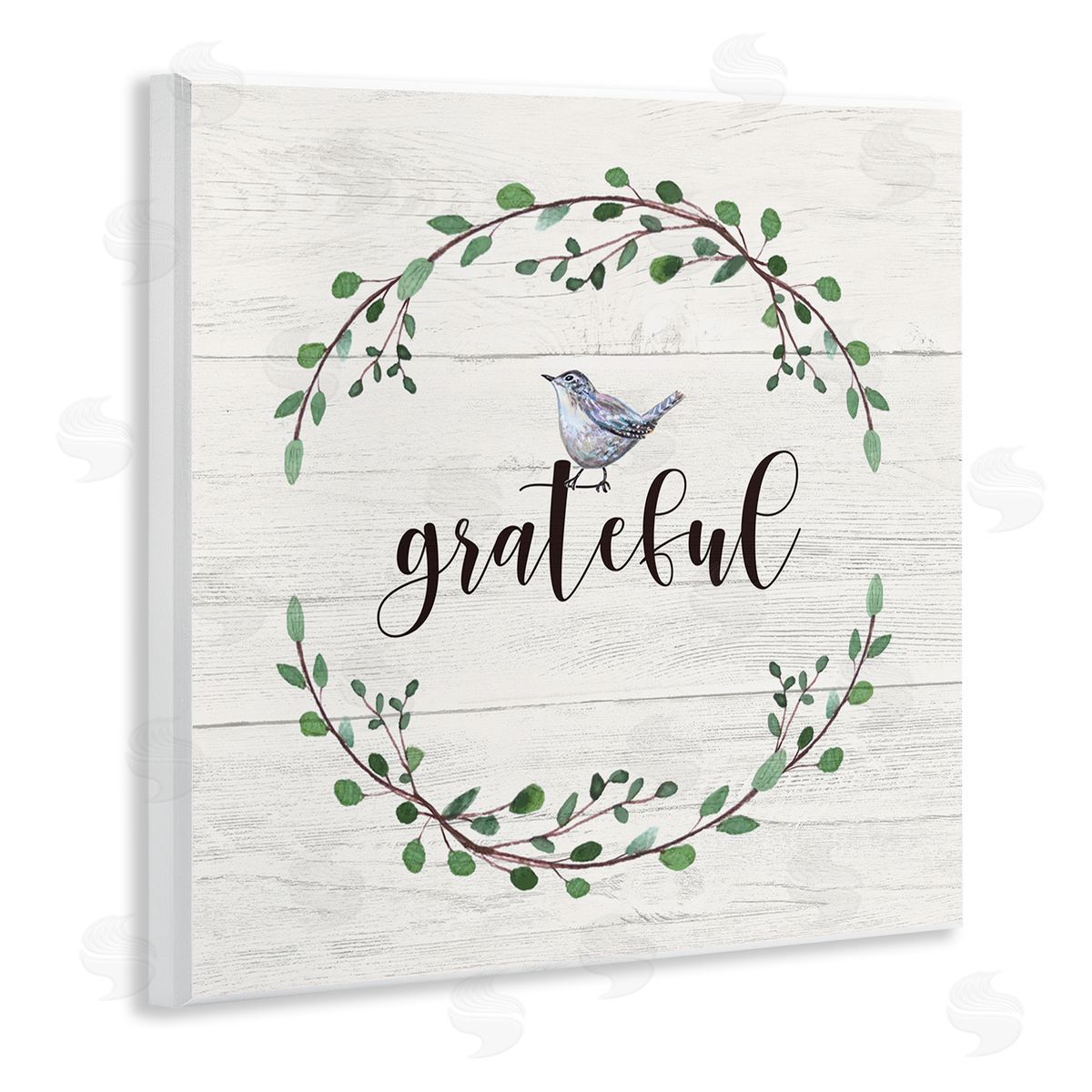 Elizabeth Tyndall Grateful Bird Crown Laurel Twigs Foliage Country Pattern Wooden Wall Plaque Art Print