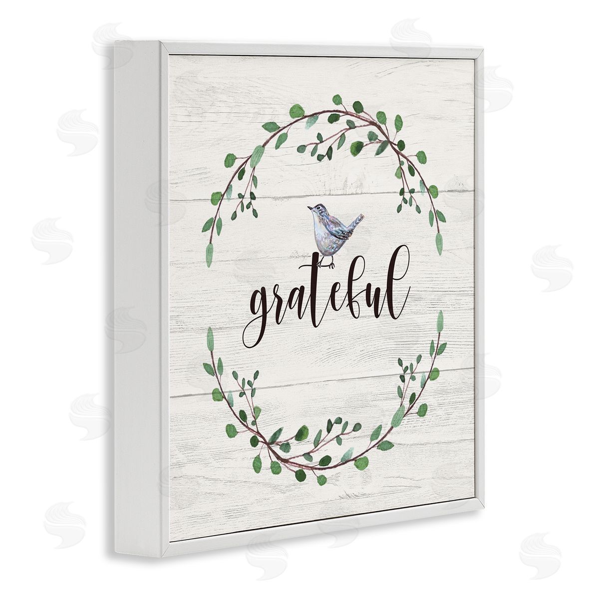 Elizabeth Tyndall Grateful Bird Crown Laurel Twigs Foliage Country Pattern White Framed Glicee Wall Art Print