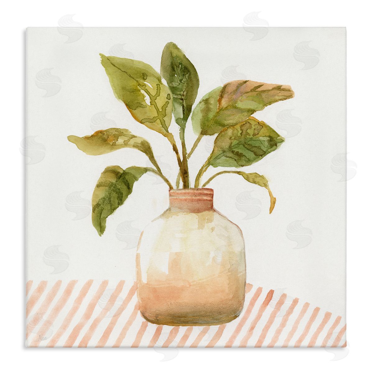 Nan Calathea Plant Jar Abstract Furniture Striped Tablecloth   Stretched Canvas Wall Art Print