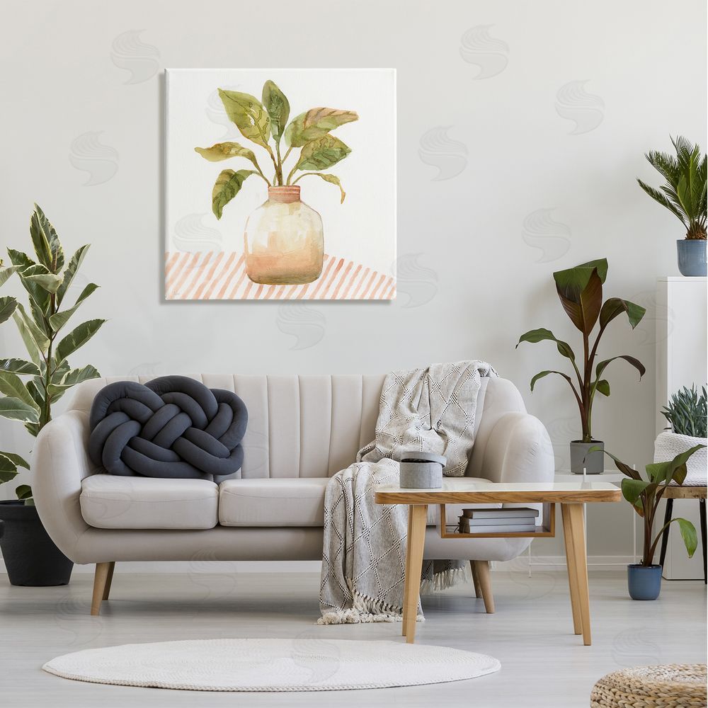 Nan Calathea Plant Jar Abstract Furniture Striped Tablecloth   Canvas Wall Art in Room