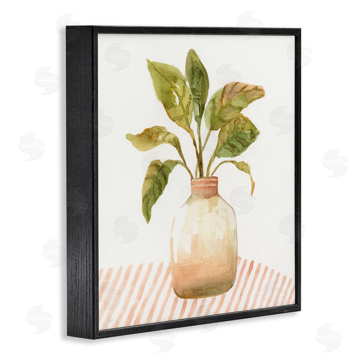 Nan Calathea Plant Jar Abstract Furniture Striped Tablecloth   Black Framed Glicee Wall Art Print