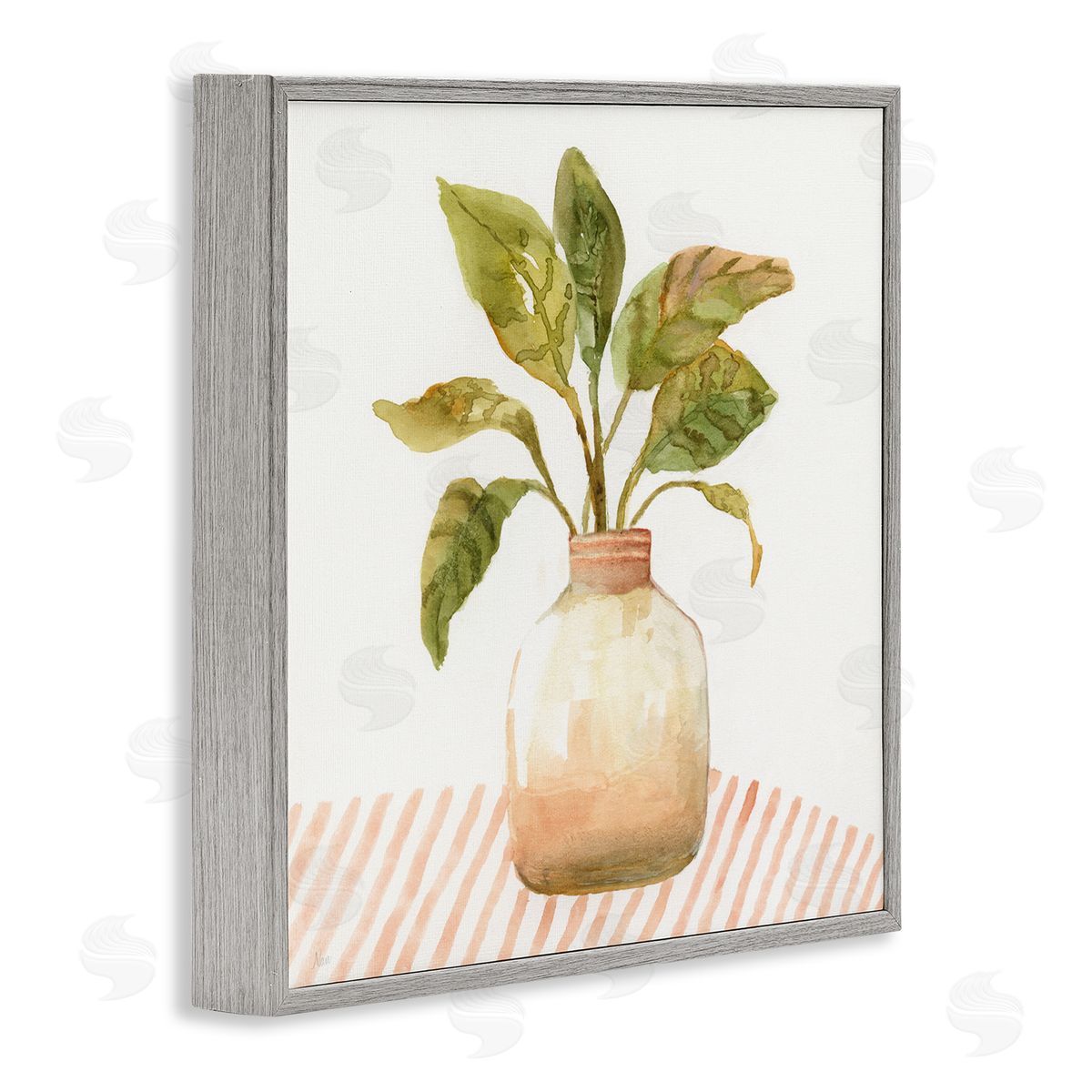 Nan Calathea Plant Jar Abstract Furniture Striped Tablecloth   Gray Framed Glicee Wall Art Print