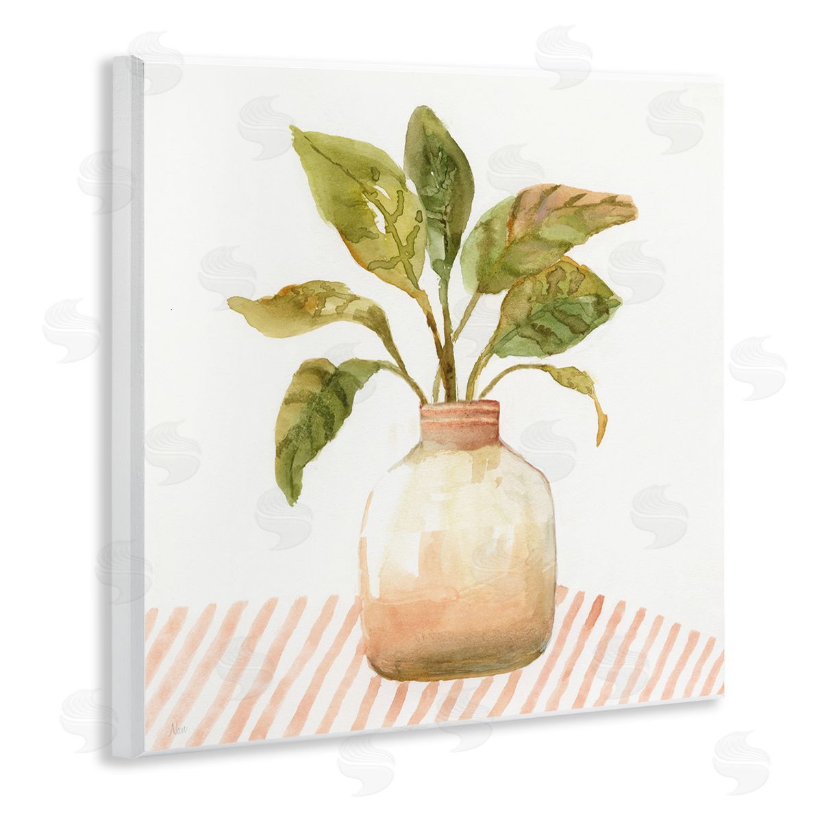 Nan Calathea Plant Jar Abstract Furniture Striped Tablecloth   Wooden Wall Plaque Art Print
