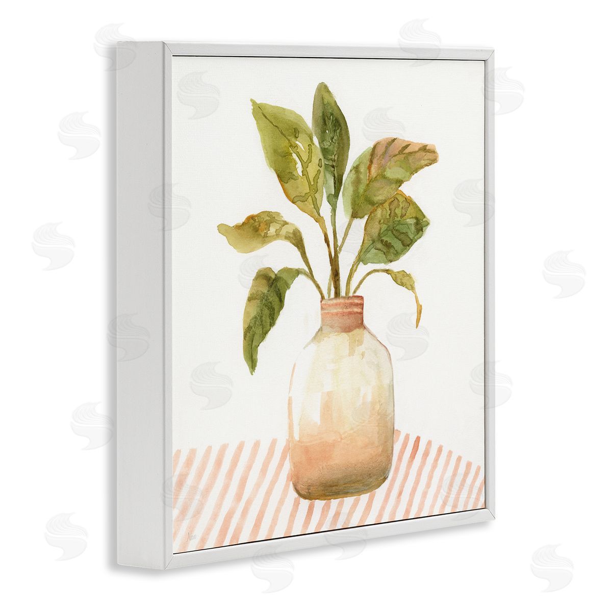 Nan Calathea Plant Jar Abstract Furniture Striped Tablecloth   White Framed Glicee Wall Art Print