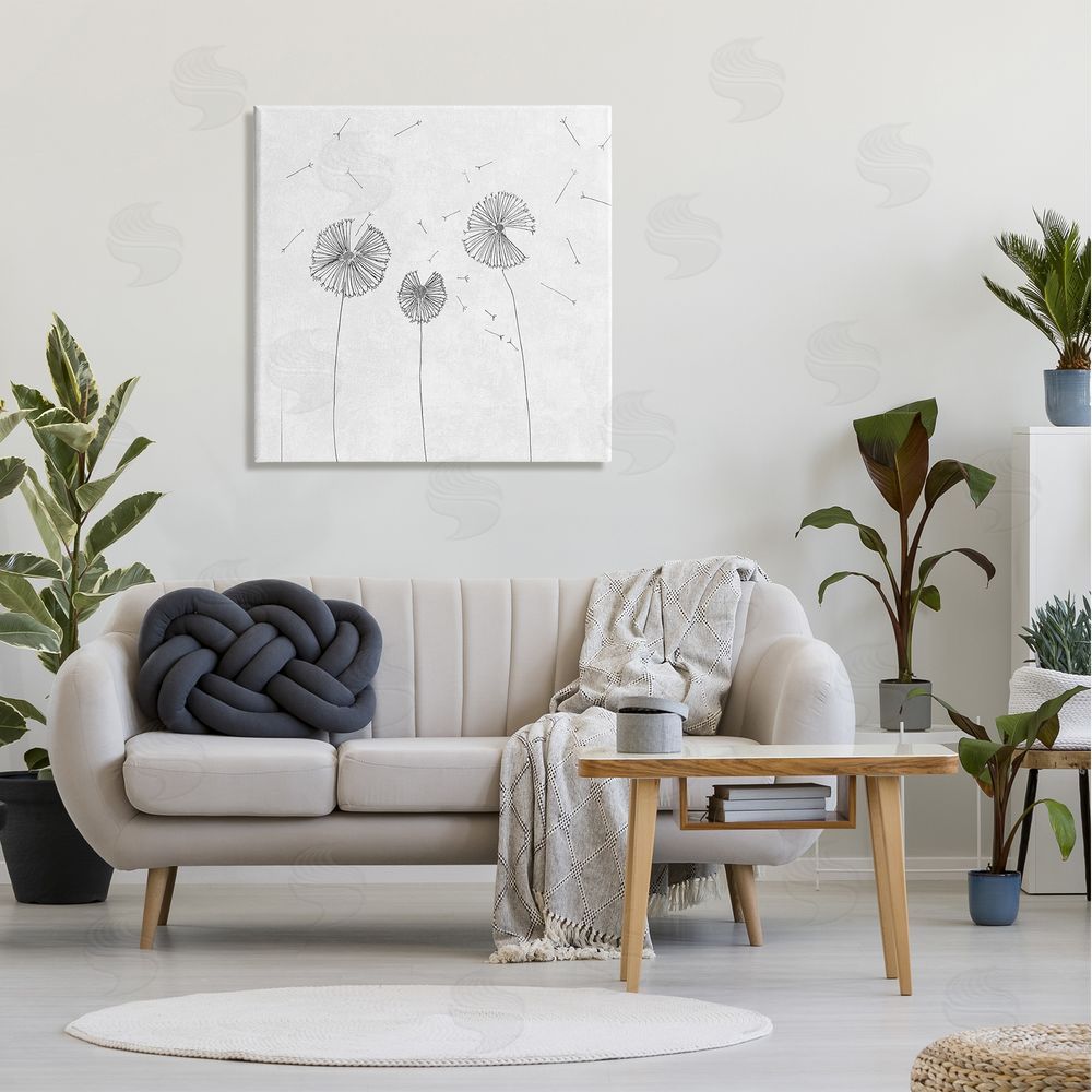 Cloverfield & Co. Dandelion Florals Flying Seeds Flower Line Art Drawing Canvas Wall Art in Room