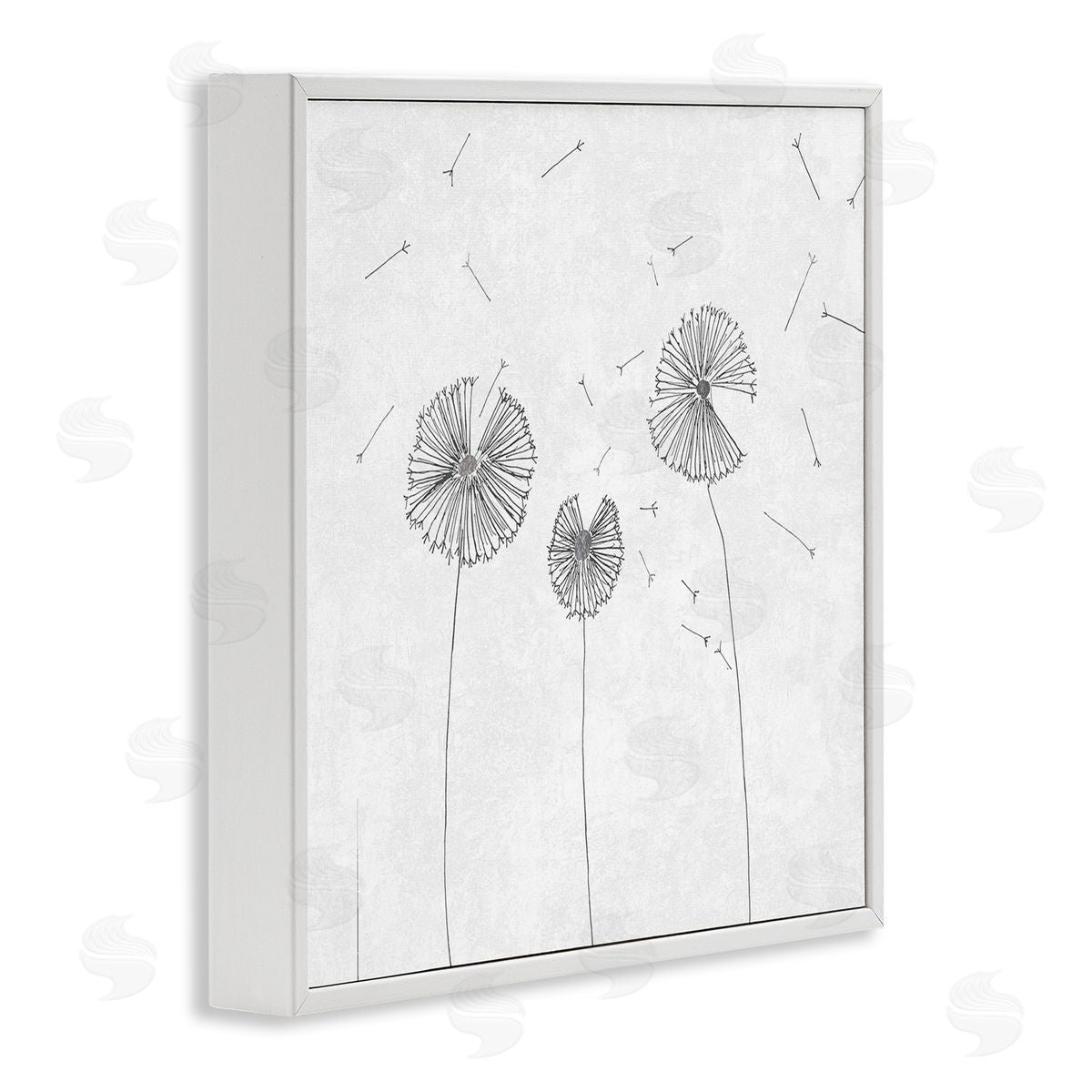 Cloverfield & Co. Dandelion Florals Flying Seeds Flower Line Art Drawing White Framed Glicee Wall Art Print