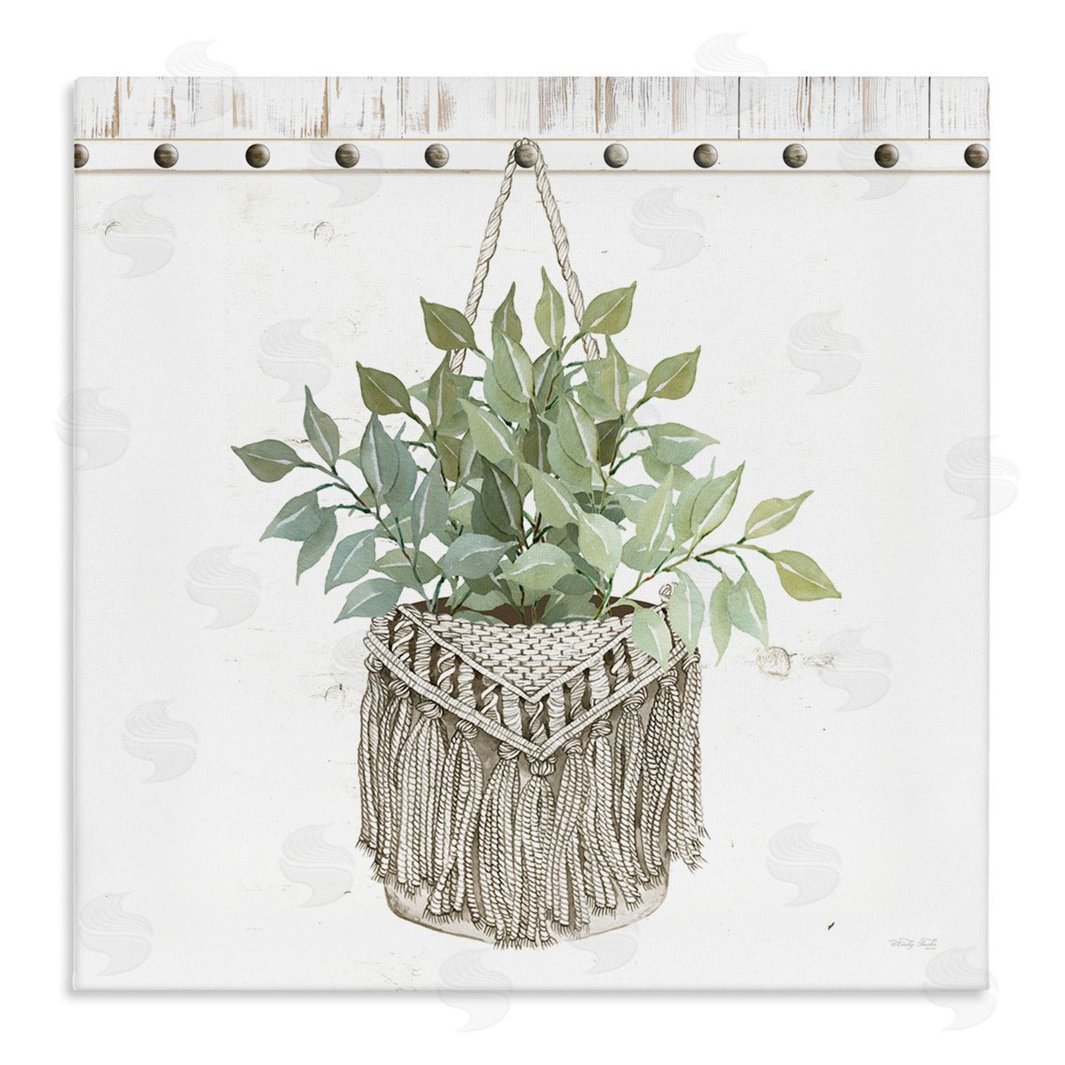 Cindy Jacobs Macrame Woven Tapestry Hanging Pot Planter Stretched Canvas Wall Art Print