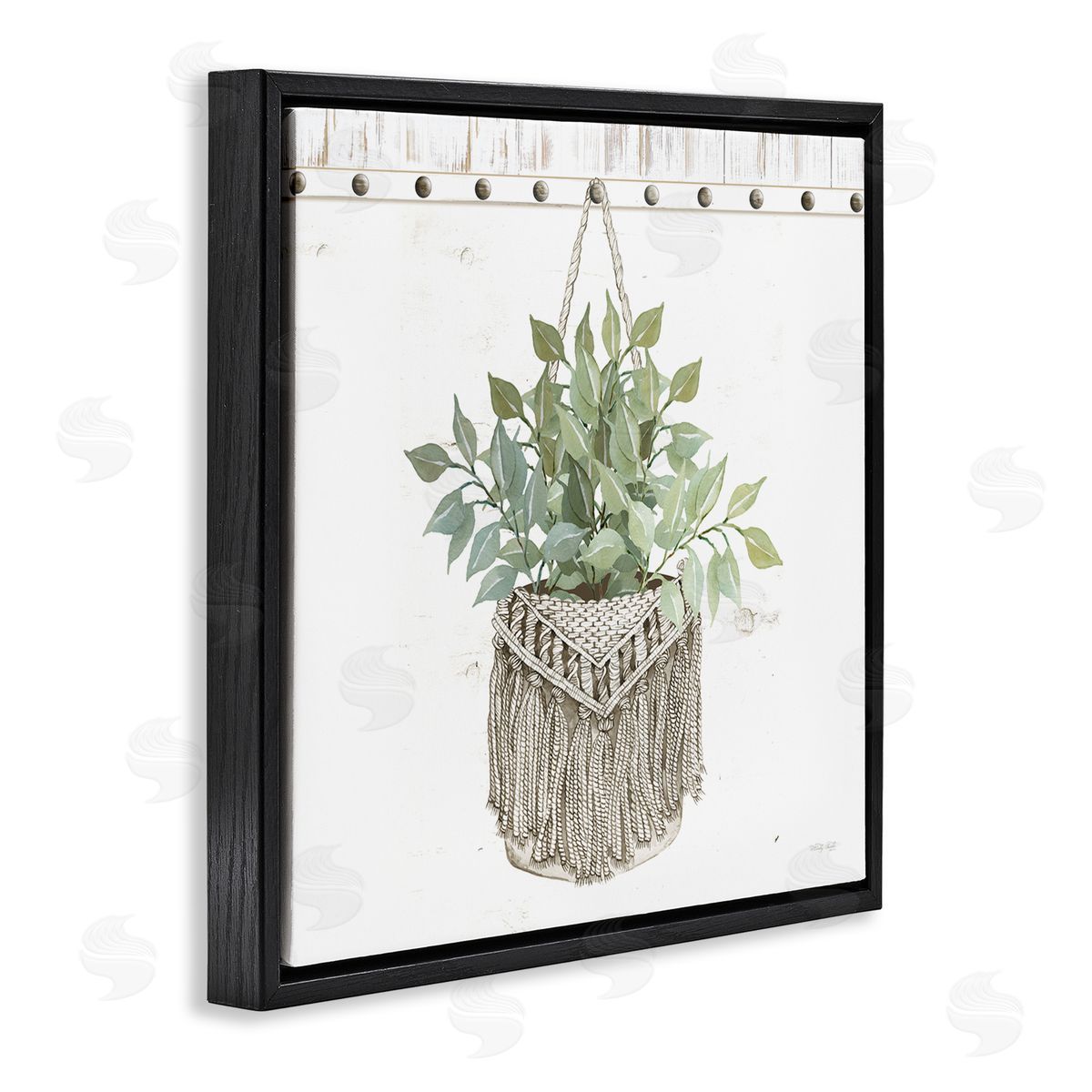 Cindy Jacobs Macrame Woven Tapestry Hanging Pot Planter Black Floating Frame Canvas Wall Art Print