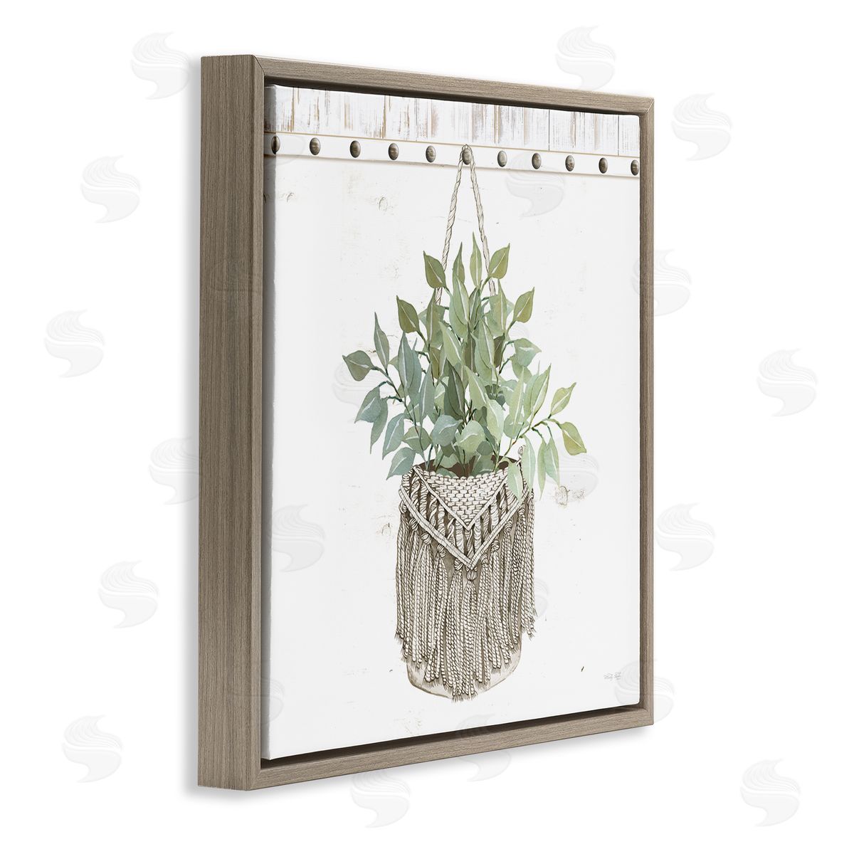 Cindy Jacobs Macrame Woven Tapestry Hanging Pot Planter Brown Floating Frame Canvas Wall Art Print