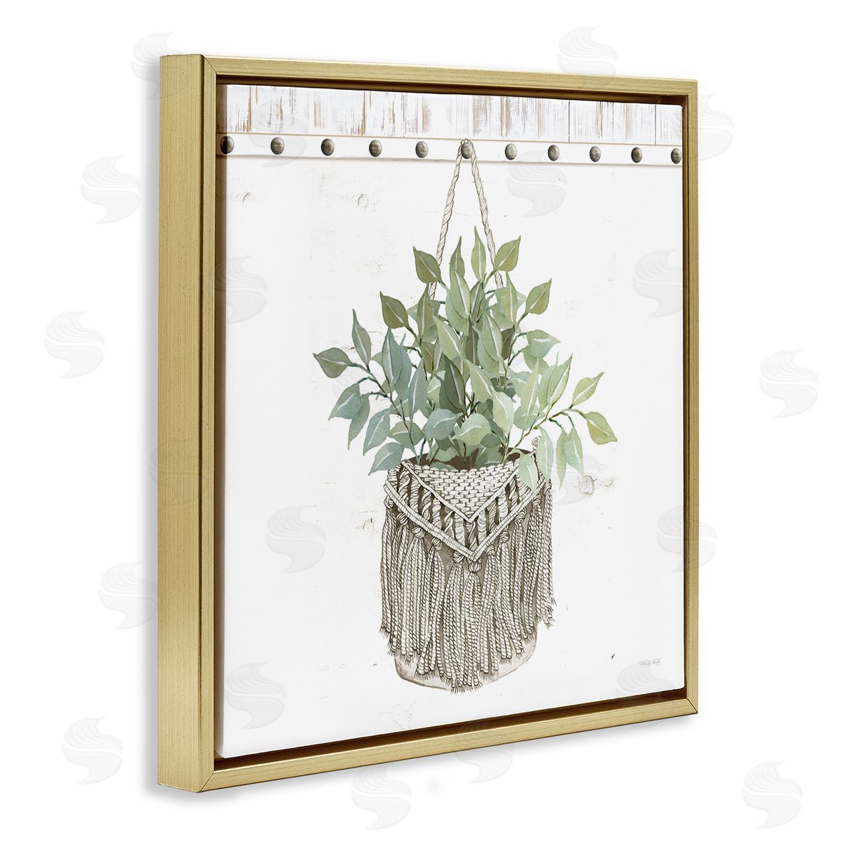 Cindy Jacobs Macrame Woven Tapestry Hanging Pot Planter Gold Floating Frame Canvas Wall Art Print