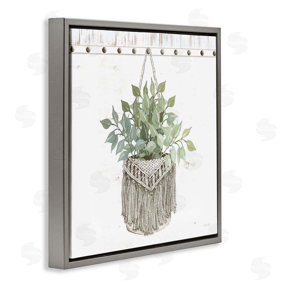 Cindy Jacobs Macrame Woven Tapestry Hanging Pot Planter Gray Floating Frame Canvas Wall Art Print