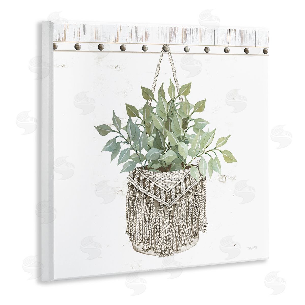 Cindy Jacobs Macrame Woven Tapestry Hanging Pot Planter Wooden Wall Plaque Art Print