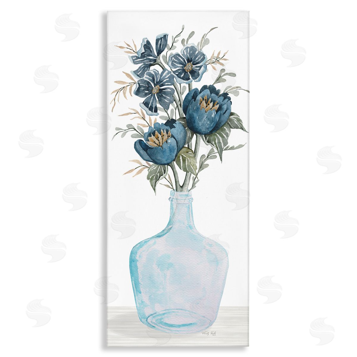 Cindy Jacobs Blue Poppies Blossoms Transparent Glass Vase Bouquet