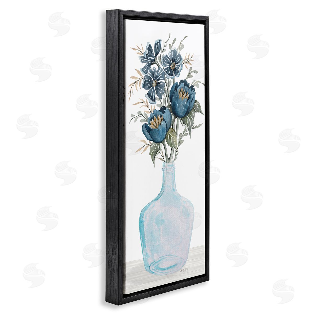 Cindy Jacobs Blue Poppies Blossoms Transparent Glass Vase Bouquet