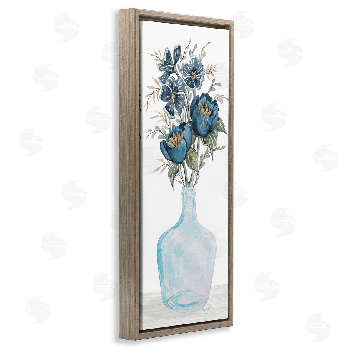 Cindy Jacobs Blue Poppies Blossoms Transparent Glass Vase Bouquet