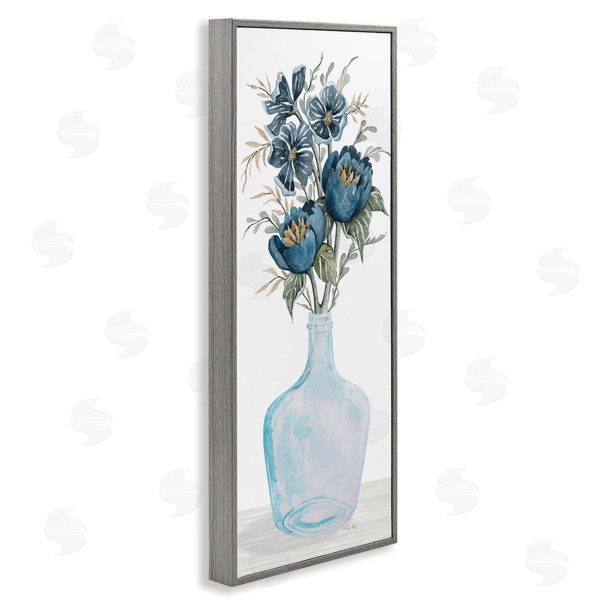 Cindy Jacobs Blue Poppies Blossoms Transparent Glass Vase Bouquet