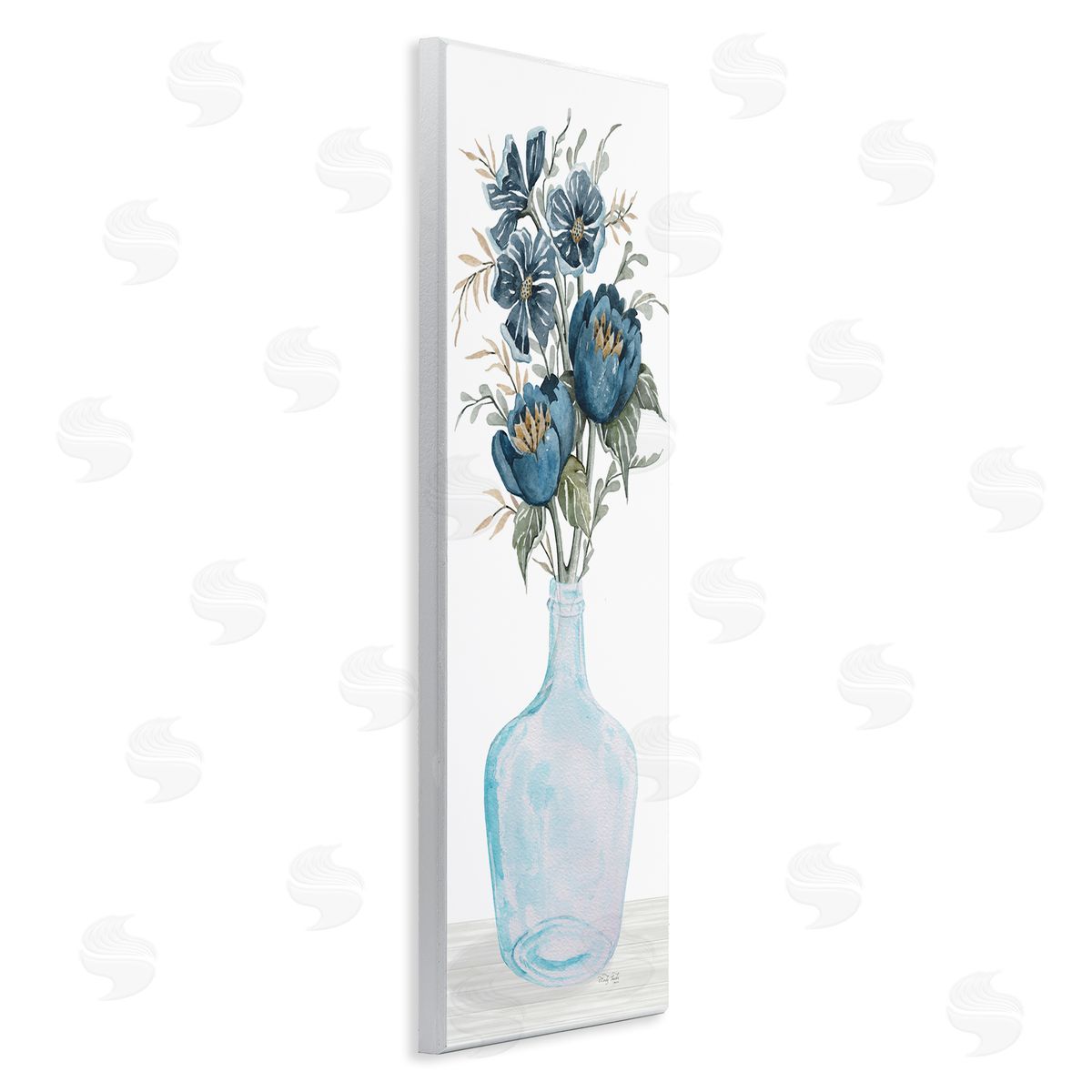 Cindy Jacobs Blue Poppies Blossoms Transparent Glass Vase Bouquet