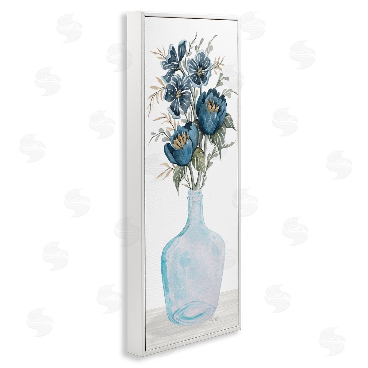 Cindy Jacobs Blue Poppies Blossoms Transparent Glass Vase Bouquet