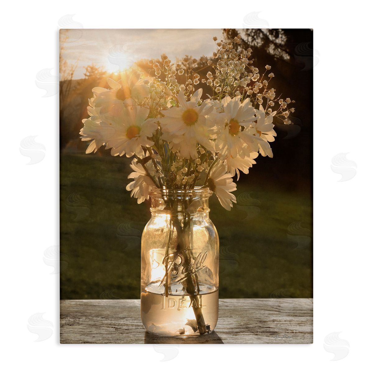 Warm Meadow Daisies in Jar Canvas Wall Art, Home Decor by Lori Deiter