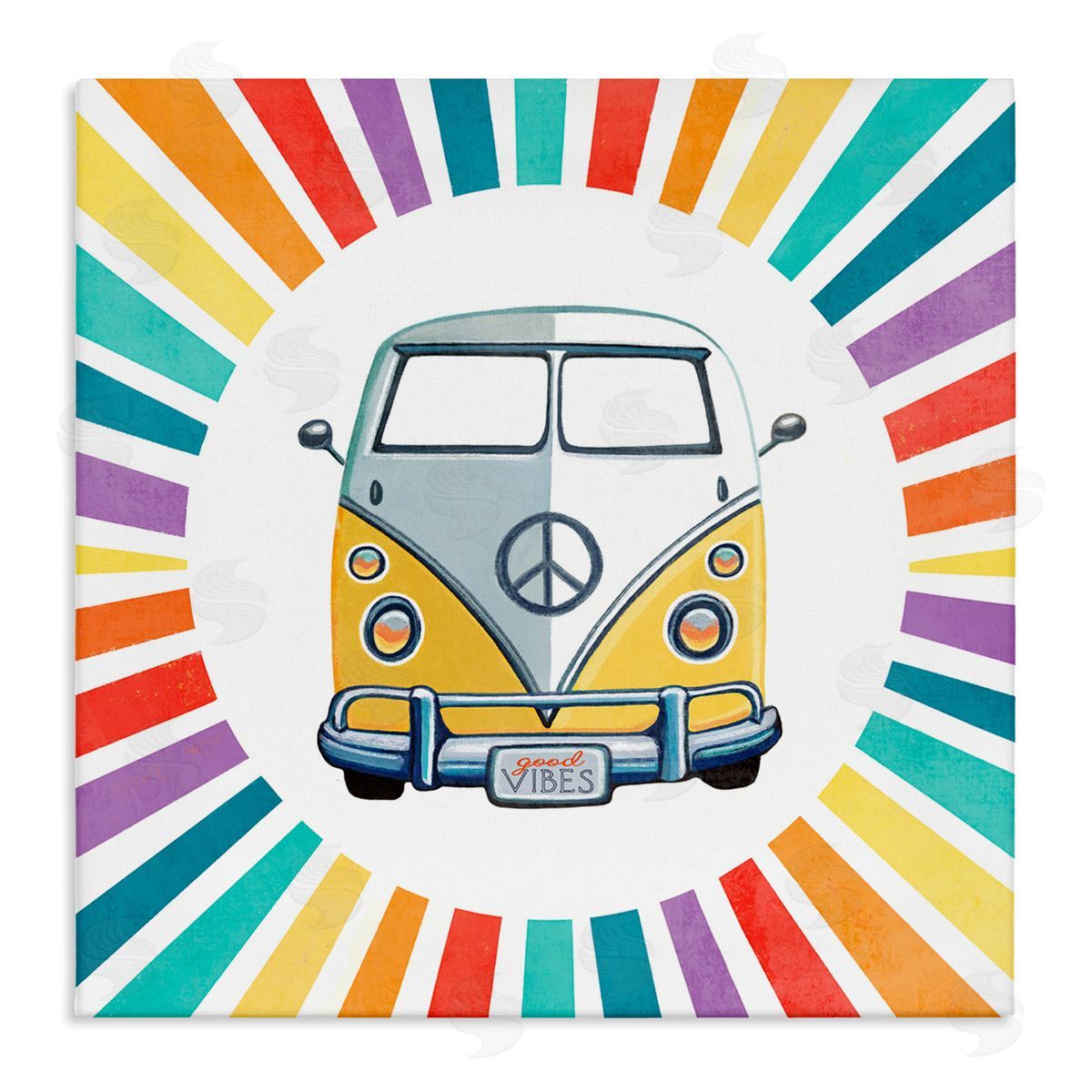 Elizabeth Tyndall Good Vibes Hippie Retro Camper Bus Rainbow Stripes Stretched Canvas Wall Art Print