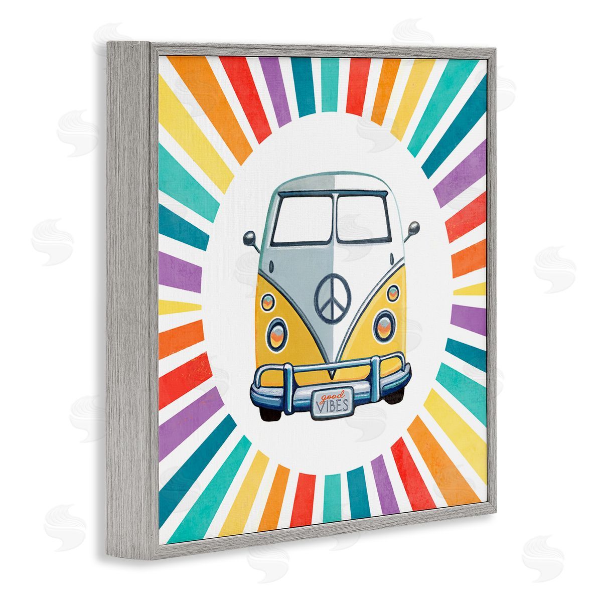 Elizabeth Tyndall Good Vibes Hippie Retro Camper Bus Rainbow Stripes Gray Framed Glicee Wall Art Print
