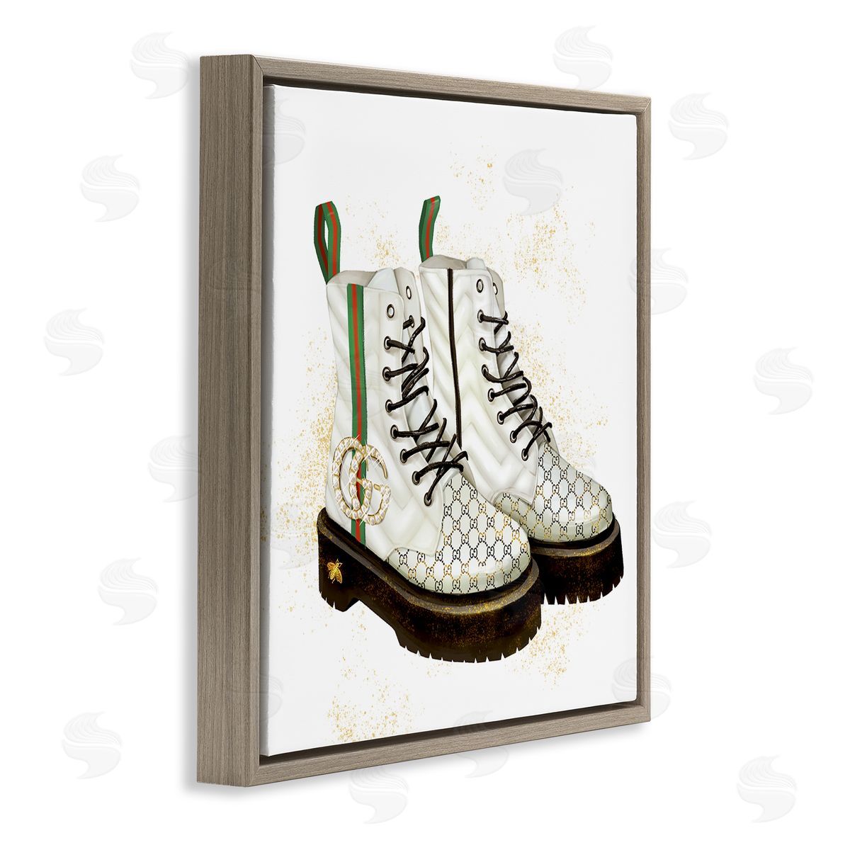 Ziwei Li Luxury Shoes Fashion Glam Gold Silver Diamond Pattern Brown Floating Frame Canvas Wall Art Print