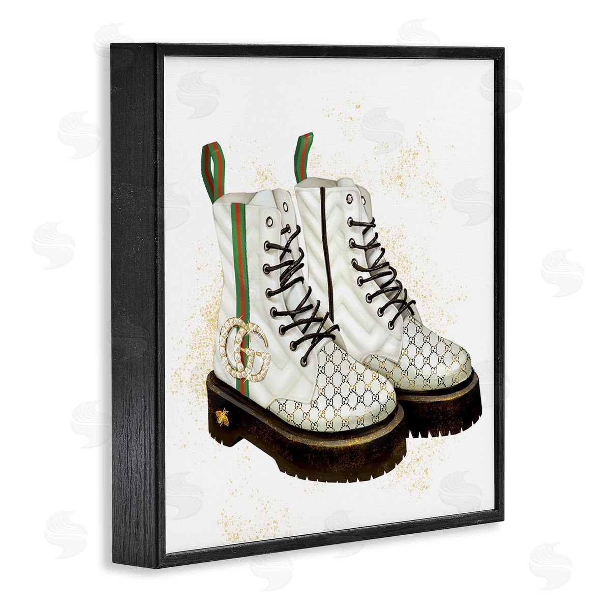 Ziwei Li Luxury Shoes Fashion Glam Gold Silver Diamond Pattern Black Framed Glicee Wall Art Print