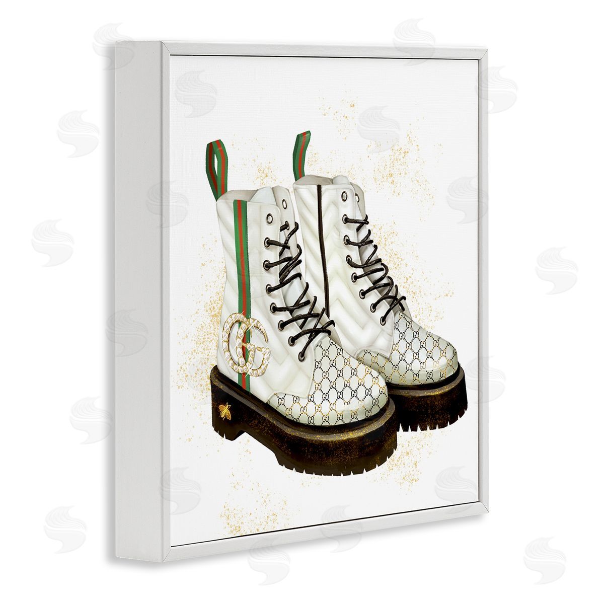 Ziwei Li Luxury Shoes Fashion Glam Gold Silver Diamond Pattern White Framed Glicee Wall Art Print