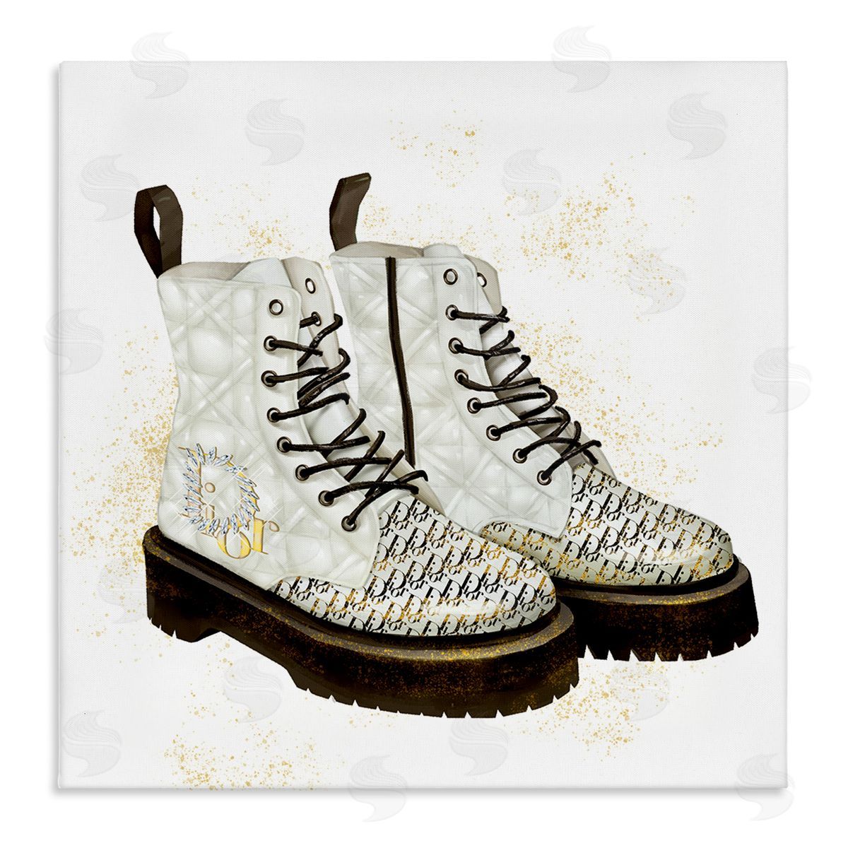 Ziwei Li Quilted Leather Fashion Boots Brilliant Gems Deluxe Pattern Stretched Canvas Wall Art Print
