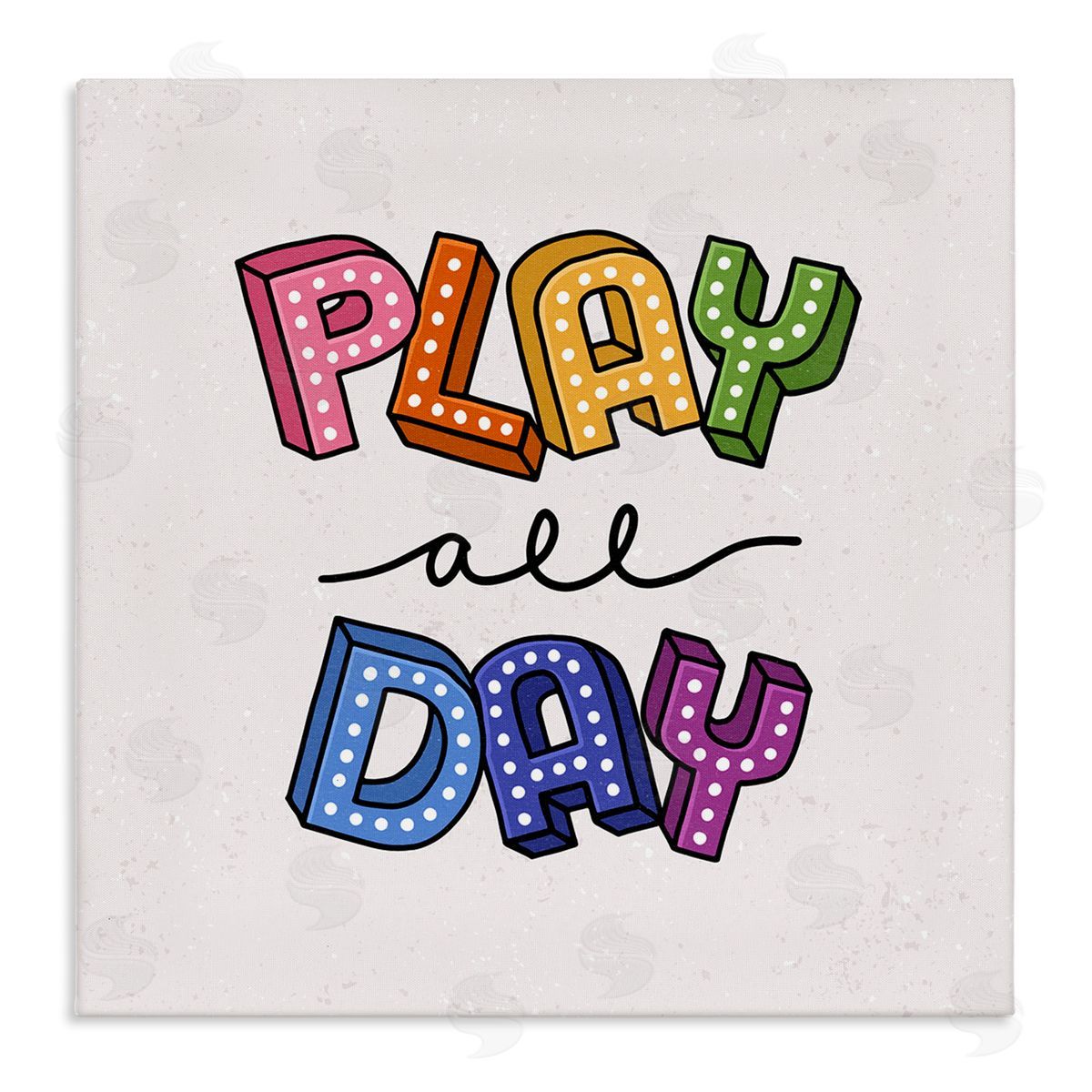 Raye Allison Creations Play All Day Phrase Funk Kids Retro Lettering Stretched Canvas Wall Art Print