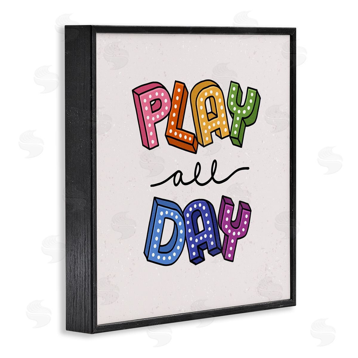 Raye Allison Creations Play All Day Phrase Funk Kids Retro Lettering Black Framed Glicee Wall Art Print