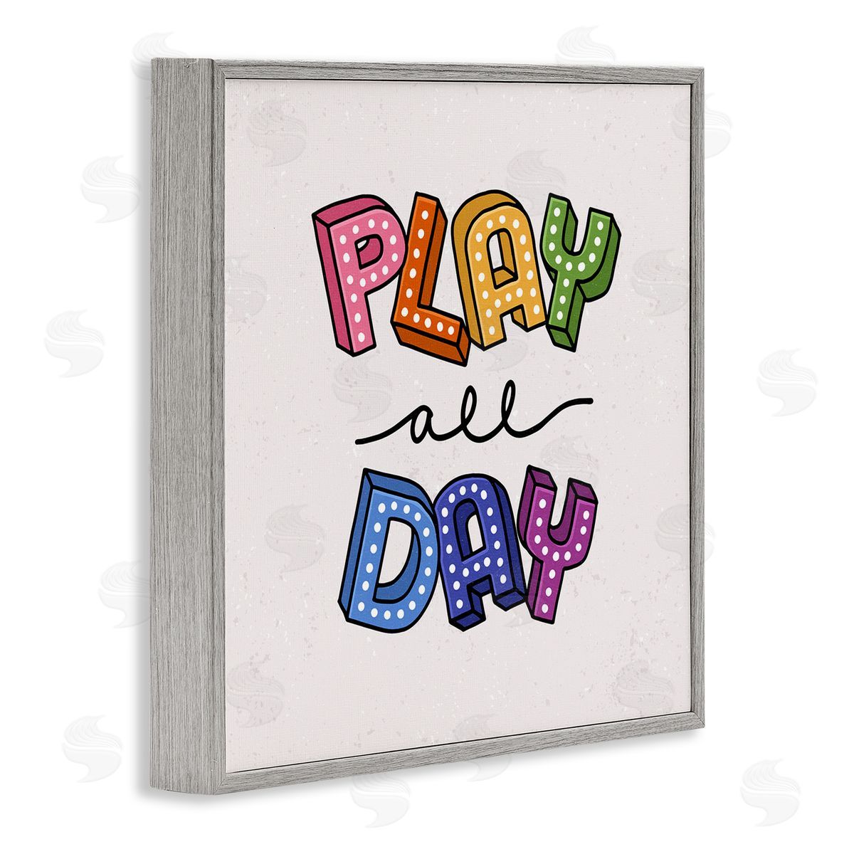 Raye Allison Creations Play All Day Phrase Funk Kids Retro Lettering Gray Framed Glicee Wall Art Print