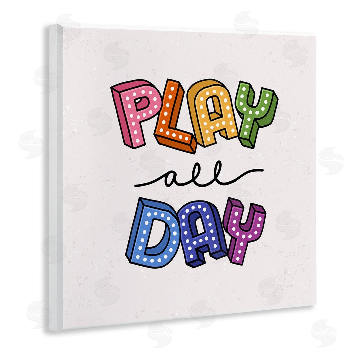 Raye Allison Creations Play All Day Phrase Funk Kids Retro Lettering Wooden Wall Plaque Art Print