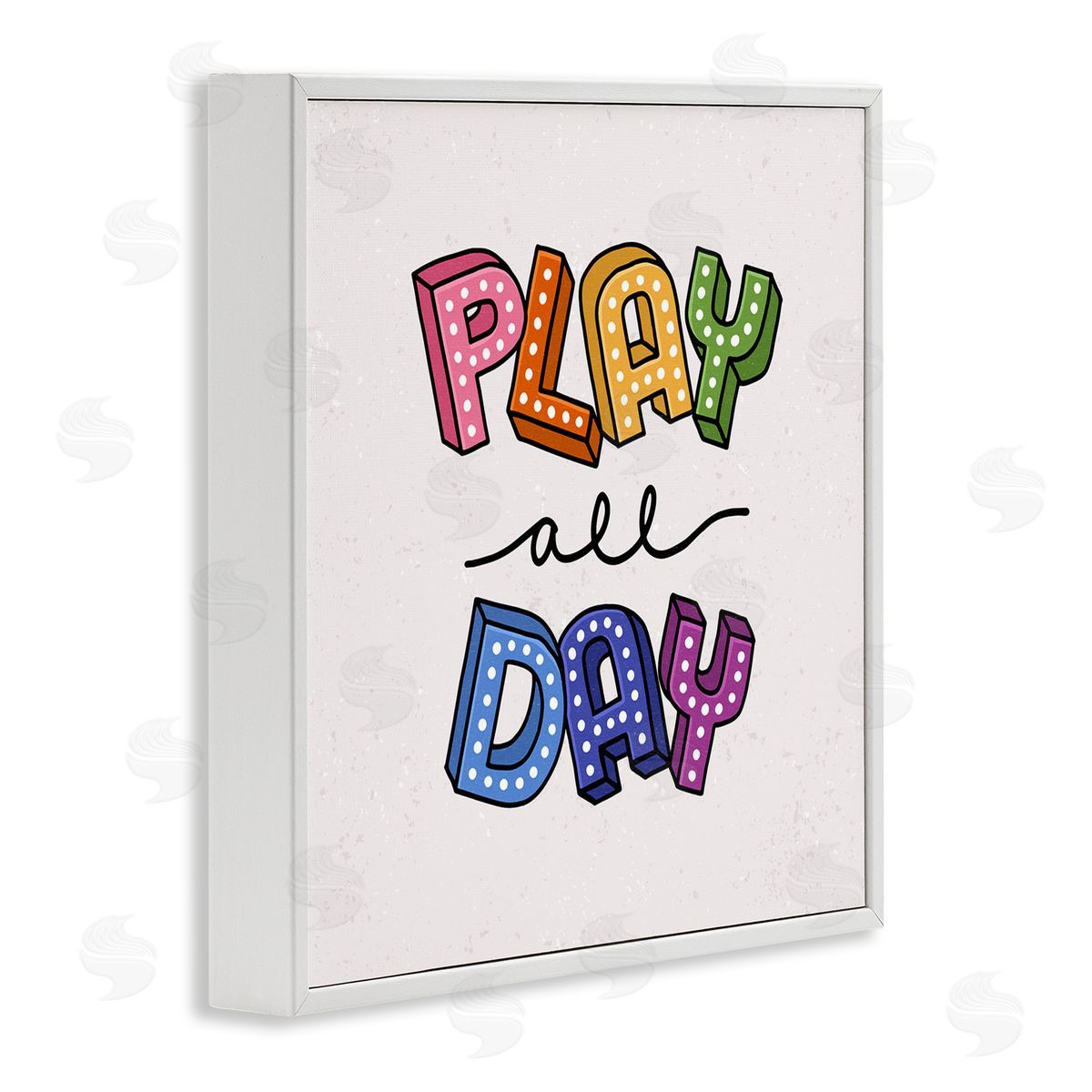 Raye Allison Creations Play All Day Phrase Funk Kids Retro Lettering White Framed Glicee Wall Art Print