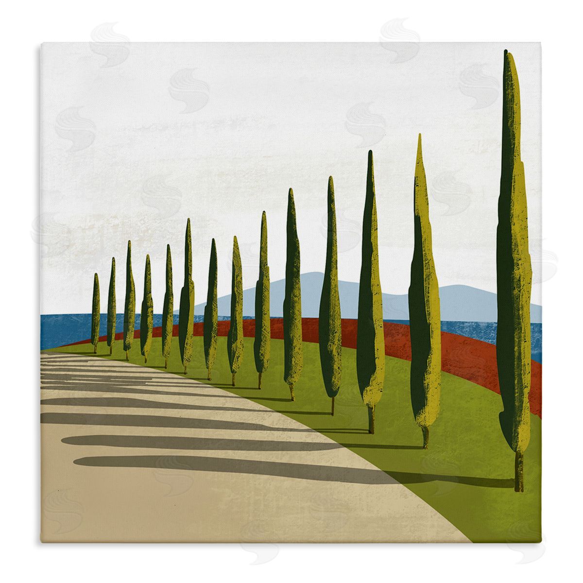 Arctic Frame Cypress Trees Tuscan Italian Fancy Garden Courtyard Road Stretched Canvas Wall Art Print