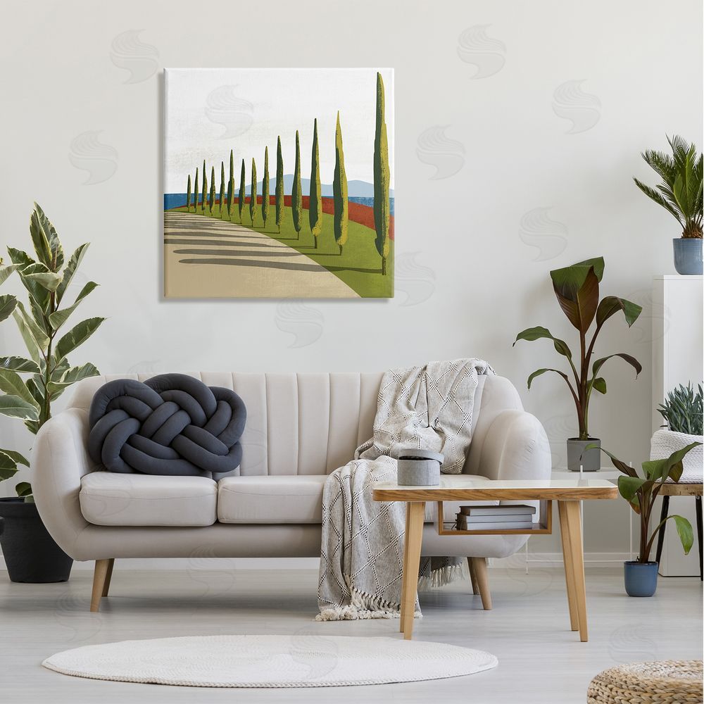 Arctic Frame Cypress Trees Tuscan Italian Fancy Garden Courtyard Road Canvas Wall Art in Room